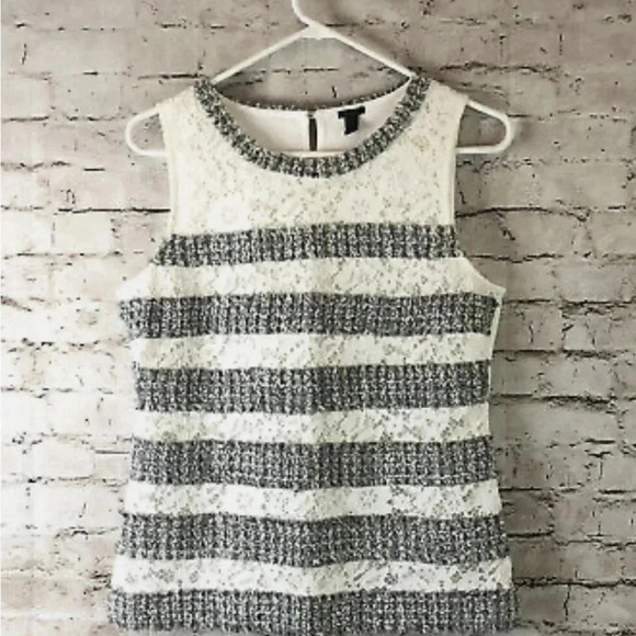 J Crew Fringe Tank Top Shell Tweed Lace Ivory Metallic Silver Gray Size Small. D - Picture 3 of 8